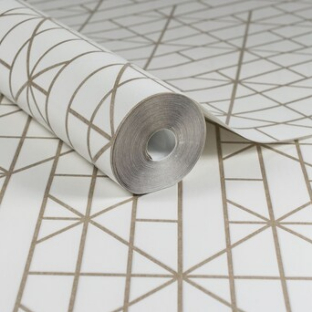 Graham & Brown Kelly Hoppen Gold Vinyl Textured Geometric Unpasted Wallpaper